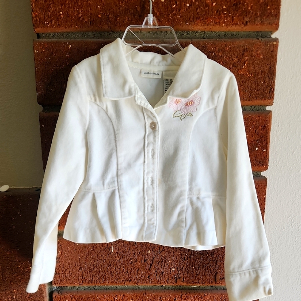 Laura Ashley White Velvet Embroidered Jacket EUC